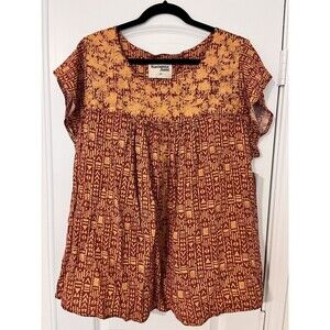 NWT Cute Boho 2X Boho Floral Boutique Top | Savannah Jane | Rust and Mustard